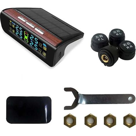 Système TPMS sans fil solaire avancé avec écran LCD et 4 capteurs pour une surveillance précise de la pression et de la température des pneus (1/5)