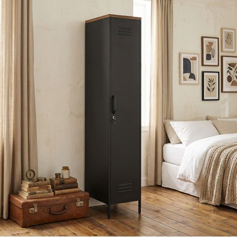 Armario metálico de 183x35x46 cm, 4 estantes ajustables, con cerradura, ahorra espacio, metal negro (1/5)