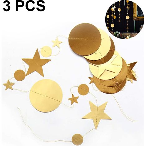 Guirlande Décorative Étoiles et Cercles - Papier Cartonné Métallisé Double Face - Pour Fêtes d'Anniversaire Mariage Ramadan Eid - 3 Pièces de 4 mètres (1/5)