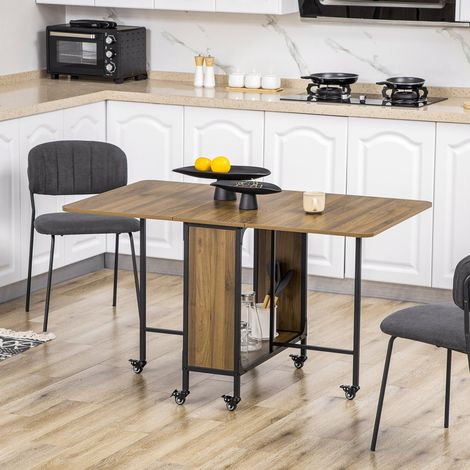 Klappbarer Esstisch 130x80x74 cm Braun aus Holz mit Rollen, Ablage und platzsparender Funktion (1/5)