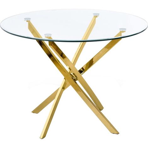 Mesa Houston 1130, Dorado, 73x0x0cm, Vidrio templado, Metal