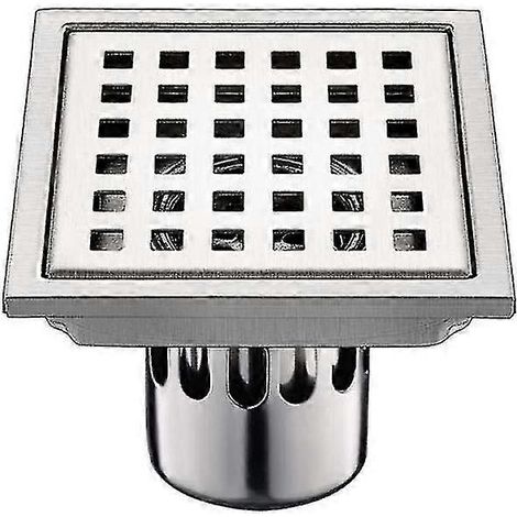 Siphon de sol avec grille, 1 pièce, siphon en acier inoxydable, filtre carré 15 cm x 15 cm, désodorisant, anti-retour d'eau (1/5)