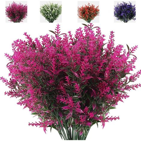 Lot de 8 fleurs artificielles de lavande – Plantes décoratives résistantes aux UV pour l'intérieur et l'extérieur (rose)-AquaForge (1/5)