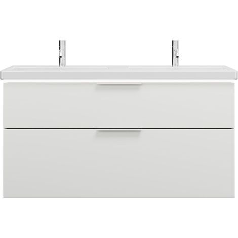 burgbad Eqio double lavabo en céramique, meuble sous-lavabo avec