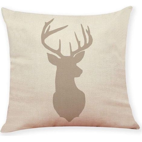 Fodera per cuscino natalizia 45x45 cm con testa di cervo rosso e scritta "Merry Christmas", decorazione scandinava per divano, letto o soggiorno.