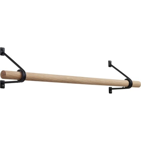 SOTECH Wandgarderobe 120 x 150 mm mit Ø 30 mm Kleiderstange aus Eichenholz, Länge: 118 cm mit Halterung Schwarz lackiert
