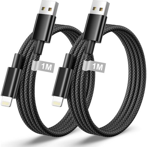 Câble iPhone 1M Lot de 2 [Certifié Apple MFi],Cable Chargeur i Phone Cable Lightning USB Cable USB Nylon Fil Cordon Chargeur Rapide pour iPhone 14/13/12/11 Pro Max/X/XS/XR/8/7/6 Plus/SE (1/5)