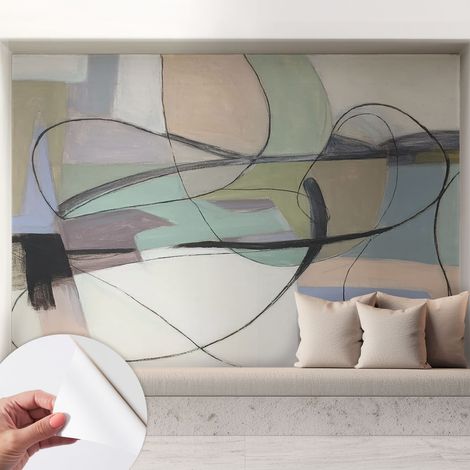 Papier peint adhésif autocollant pour salon chambre à coucher peint imprimé Installation facile Lignes pastel 208x146 cm (1/5)