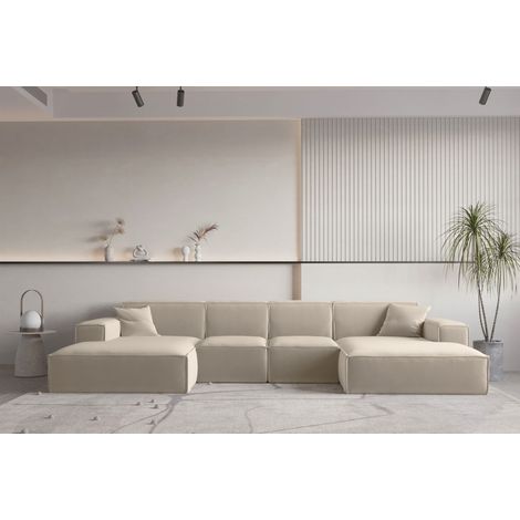 Wohnlandschaft U-Form CELES PREMIUM XS in Stoff Opera Velvet Beige (1/2)