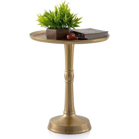 Lot de 2 Tables d'Appoint Rondes en Aluminium Massif Argenté ou Doré Ø 44 x 53 cm - PANGIVO (1/5)