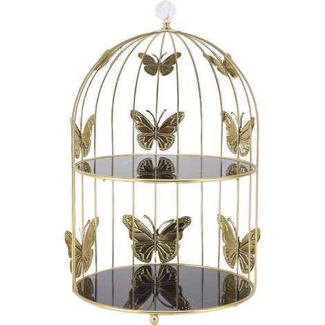 étagère rangement-Étagère à cosmétiques Cage dorée avec plateau double en verre pour salon bureau (24x37cm) (1/5)