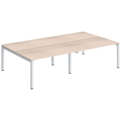 Pôle 4 bureaux droits Teamline L 280 cm - plateaux chêne clair piètement métal blanc arche - Maxiburo