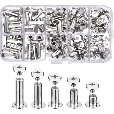 160pcs / 80set Nickel Plaqué Grand Livre Vis Rivets 5 Tailles En Métal Ronde Phillips Tête Vis Chicago Bouton Vis (1/5)