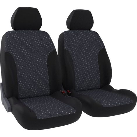 Jeu de 2 housses de sièges avant - Universelles - Voiture/Auto - Lavable - Tissu noir / jacquard moucheté (1/5)