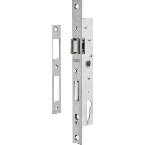 1 boîtier de serrure, axe 16.5 mm, carré 8 mm, coffre acier zingué, têtière inox, pour menuiserie métallique