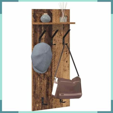 874457 Porte-manteau mural avec étagère Bois ancien 40 x 10 x 90 cm (1/5)