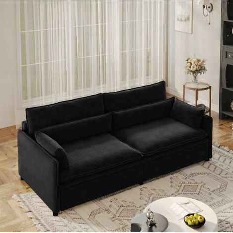 Divano letto 3 posti 206x91x86 cm in ciniglia nera con contenitore FloraGrace (1/5)