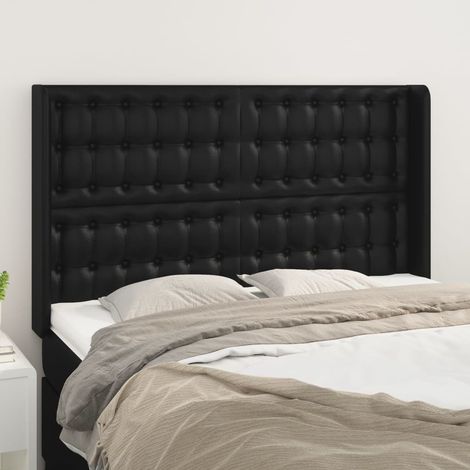 Tête lit de avec oreilles pour lit double, Cadre de lit, Tableau décoratif de chevet Noir 147x16x118/128 cm Similicuir CDE65494 (1/5)