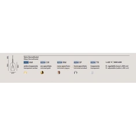 Vetro  1 luce attacco E27  Oro Specchiato Rain d.17cm rosone acquistabile separatamente