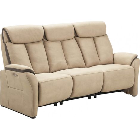 COIMBRA - Canapé Relax Electrique 3 Places New Nobuck Beige et Gris Foncé (1/5)
