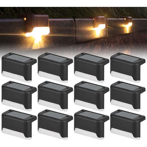 Wasserdichte Solar-Zaunleuchte, Solar-Terrassenleuchte, Treppenleuchte, IP65 LED-Solar-Gartenleuchten für Terrassentreppen und Zäune (Warmlicht-Schwarz, 12 Stück) (1/5)