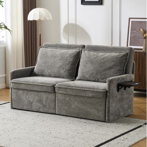 Sofá cama 172,5x71x95 cm gris de chenilla con USB/Type-C, respaldo ajustable y bolsillos laterales (1/5)