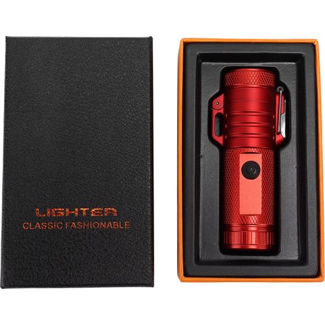 Briquet électrique rechargeable étanche double arc anti-vent 220mAh rouge pour camping (1/5)