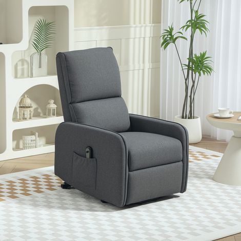 Sillón reclinable eléctrico con elevador, reclinación de 135°, sillón eléctrico de relajación en tela efecto lino con control remoto, reposapiés y bolsillo lateral para sala de estar y dormitorio, gri (1/5)