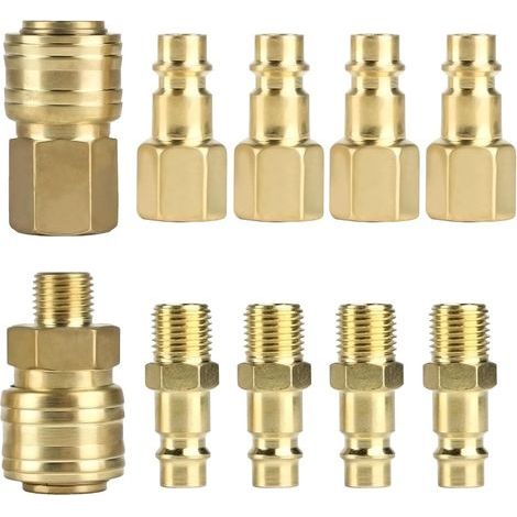 10 Pcs - Raccord Rapide Pneumatique - Accessoire Compresseur - Connecteur Mâle Et Femelle - Pour Outils Pneumatiques Et Tuyaux Air - Doré - 1/4 Pouces BSP (1/5)