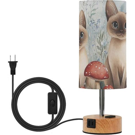 Lampe de table chevet abat-jour tissu ampoules incluses motif chats tonkinois dessin animé réf. 63729 pour chambres étudiants (1/5)