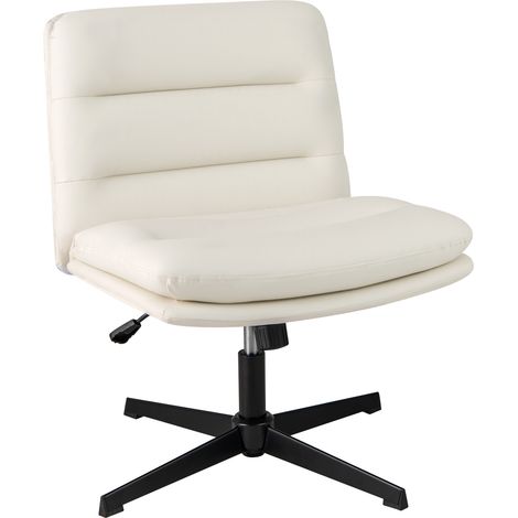 Chaise de Bureau Ergonomique sans Accoudoirs, Fauteuil Salon Pivotant à 360° Hauteur Réglable, Fonction à Bascule, en Simili Cuir, Blanc