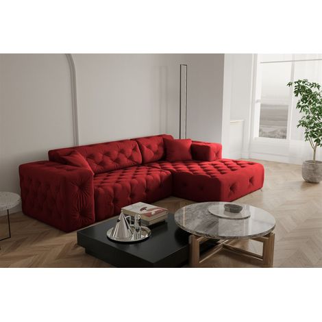 Ecksofa Designersofa CHANTAL in Stoff Opera Velvet Rubinrot Ottomane Rechts (1/5)