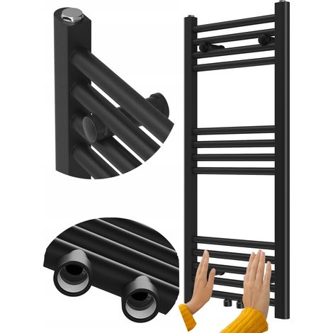 Radiateur Sèche-Serviettes Salle de Bain Granitan Raven 90x40cm Noir Design Moderne (1/5)