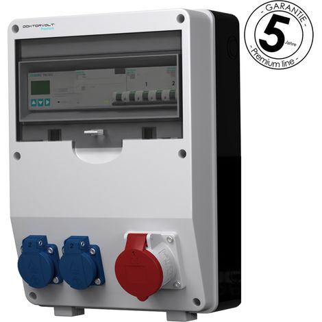 Tableau électrique de chantier avec compteur triphasé Siemens pTD-S/FI 16 A, 2 x 230 V, prises Mennekes et Schuko, Doktorvolt DV-4784-D (1/4)