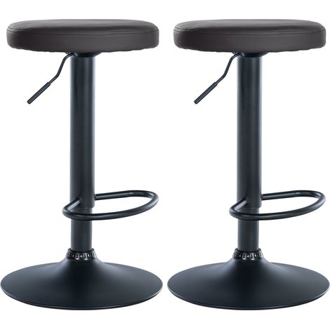 Conjunto de 2 taburetes de bar de diseño sencillo con asiento sintético negro y estructura de metal negro TDB10688