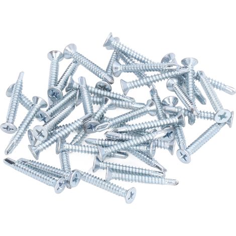 50 vis autoperceuses à tête cruciforme en acier au carbone galvanisé, tête plate 4,2 x 32 mm (1/5)