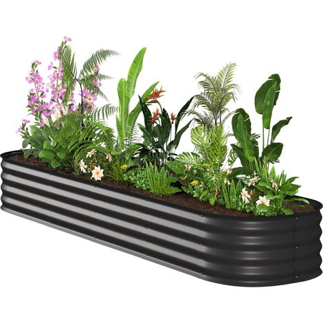 Modulares, erhöhtes, quadratisches Stahl-Pflanzgefäß für Gemüsegarten, Gemüse, Pflanzen und Blumen, Abmessungen 240 x 62 x 30 cm