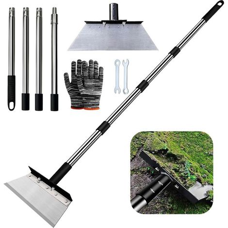 Pelle de Desherbage avec Manche 163cm, Pelle de Nettoyage de Jardin 32cm, Grattoir De Jardin pour Mauvaises Herbes et Mousse,Outil De Désherbage De Ferme (1/5)