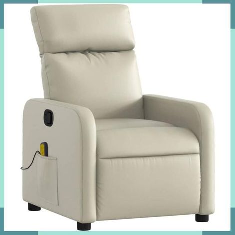 374191 Fauteuil Relaxation Massage 66x89cm Similicuir Crème Moteur Levage Vibra 6pts 110kg (1/5)