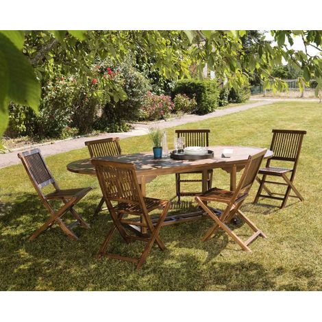 MAEVA - Ensemble de jardin bois teck huilé table 180/240cm et 6 chaises (1/5)