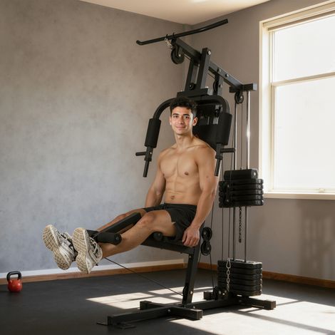 Station de musculation multifonctions avec colonne de poids de 66 kg - Noire (1/5)