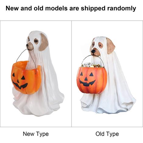 Soporte para tarro de caramelos de Halloween, diseño de perro fantasma, hecho de resina, 25 cm (1/5)