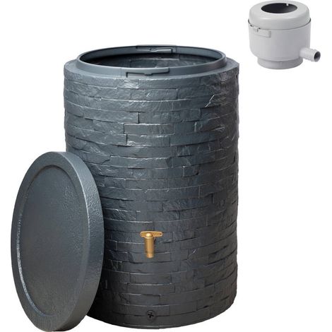 Graf – Récupérateur d'eau de pluie 250L gris graphite – Réservoir imitation pierre – Couvercle amovible – Collecteur de gouttière filtrant Eco (1/8)