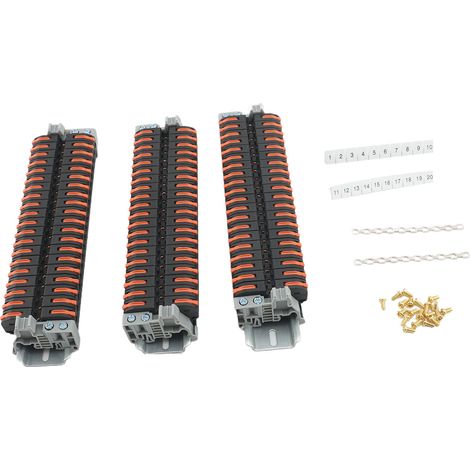 Kit di morsetti ignifughi per guida DIN in 3 pezzi con strisce di marcatura, 28-12AWG (1/5)