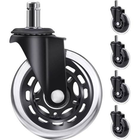 Roulettes de rechange pour chaise de bureau (lot de 4), roues pivotantes à 360° – 2,5 pouces, 11 x 22 mm (1/3)