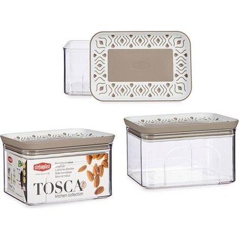 Barattolo da Cucina Rettangolare con Tappo ermetico Bianco e Tortora 0,7 litri (1/2)