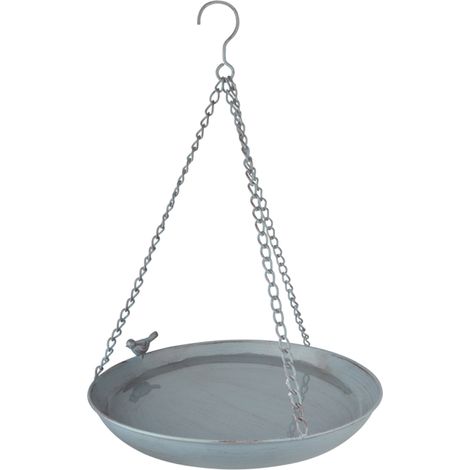 Mangeoire ou bain d'oiseau à suspendre en métal gris (1/4)