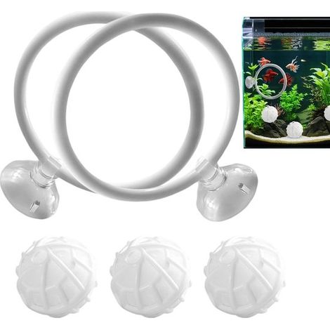 Anillo de alimentación para acuario, Set de 5 piezas, Anillo flotante para acuario, Acuario, Con ventosa y 3 bolas de filtro, Blanco (1/5)