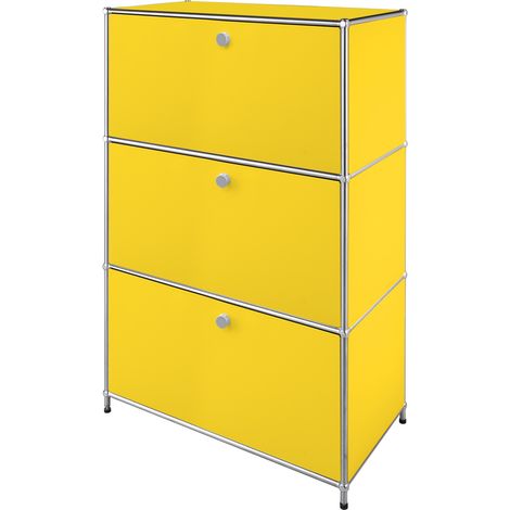 Étagère métal chromé design épuré, Concept Epuré MK-129, Buffet 3 compartiments verrouillables, Jaune