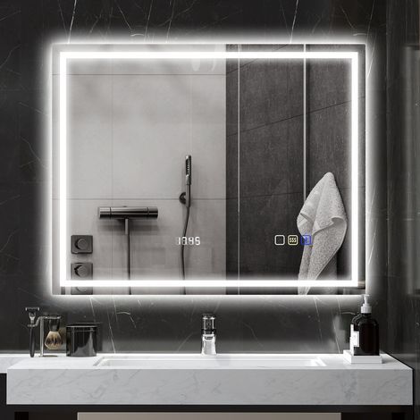 LED-Badezimmerspiegel mit Bluetooth, 80 x 100 cm, Touch-Bedienung, einstellbarer Beleuchtung, 3 Farben, Antibeschlag, Memory-Funktion, silber (1/5)